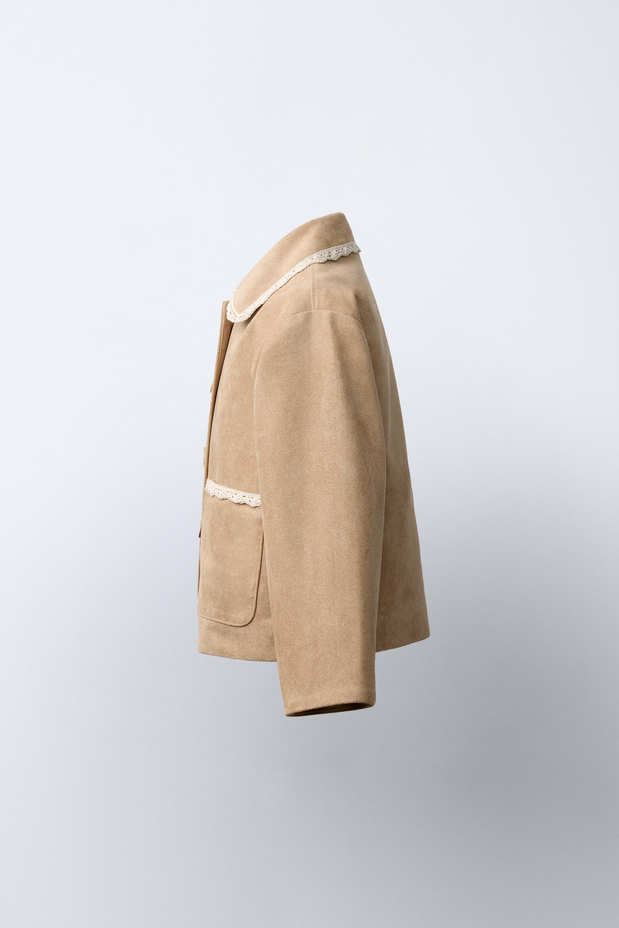 FAUX SUEDE AND LACE TRIM JACKET